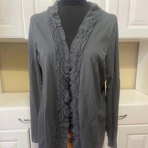 MARISA CHRISTINA Women Long Sleeve Cotton Ruffled Open Cardigan Sweater Gray XL